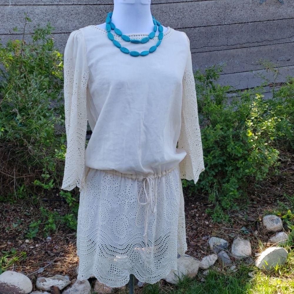 NWOT JOHNNY WAS SILK/COTTON CREAM LACE DRESS *499